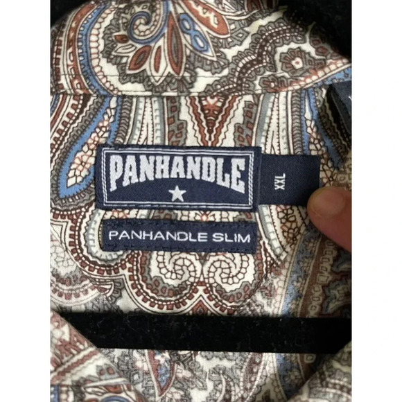 Panhandle Men's Polo Button Down XXL 100% Cotton Bohemian Long Sleeve paisley - Picture 7 of 13